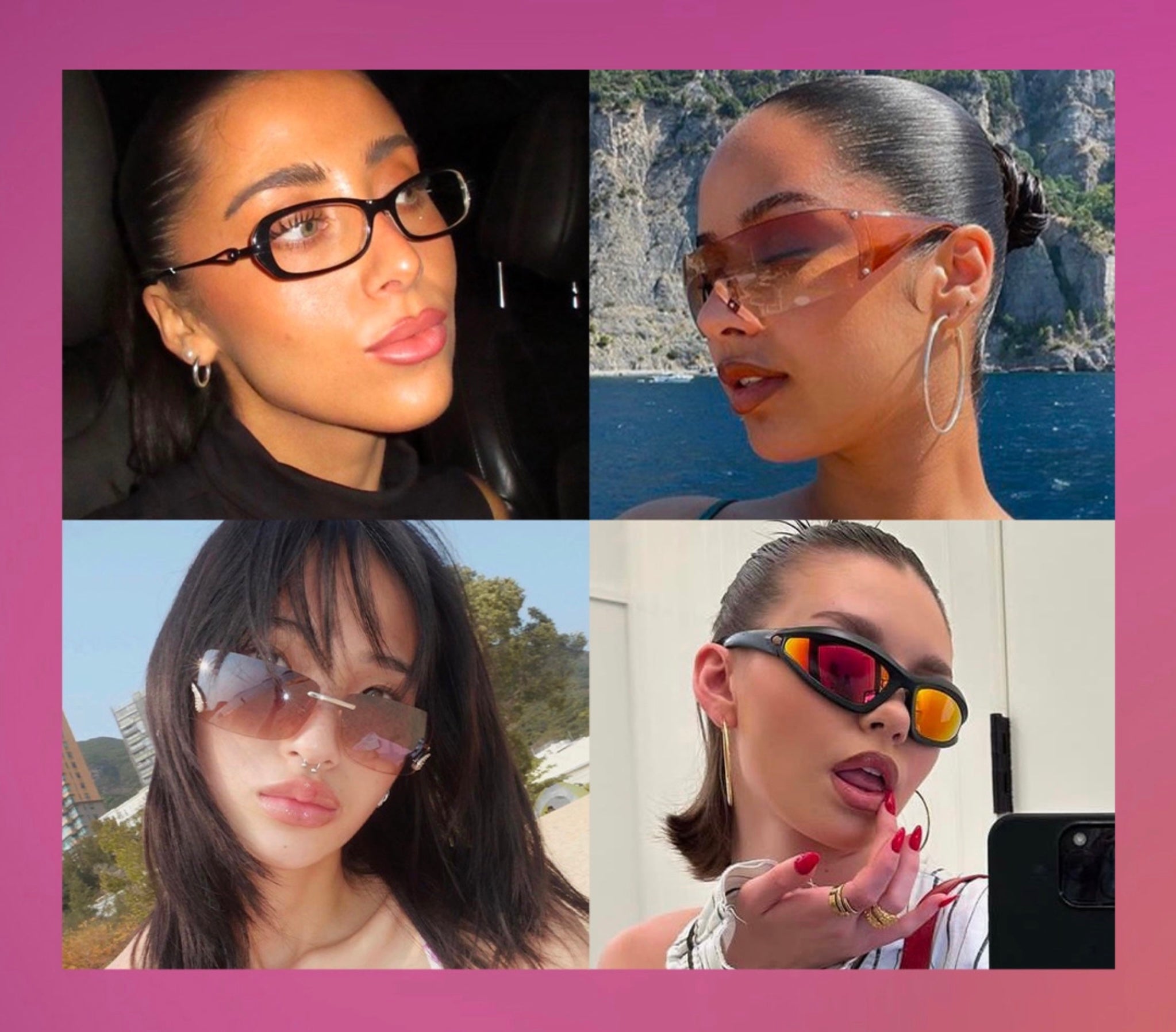 Complication of trendy women sporting their Y2k inspired glasses from Giant Vintage