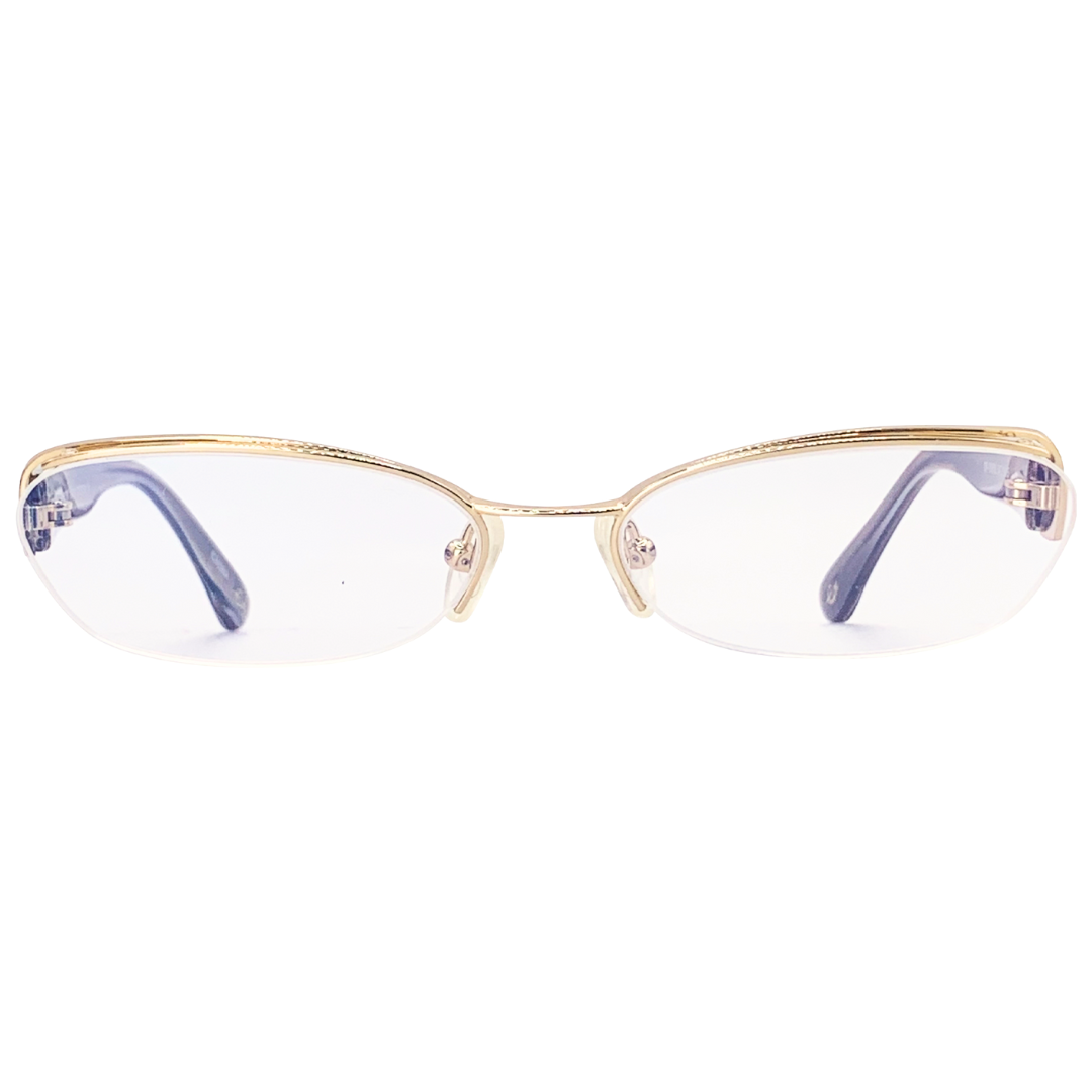 Giant Vintage Poker Face Bayonetta Half Rim Clear Glasses in Gold