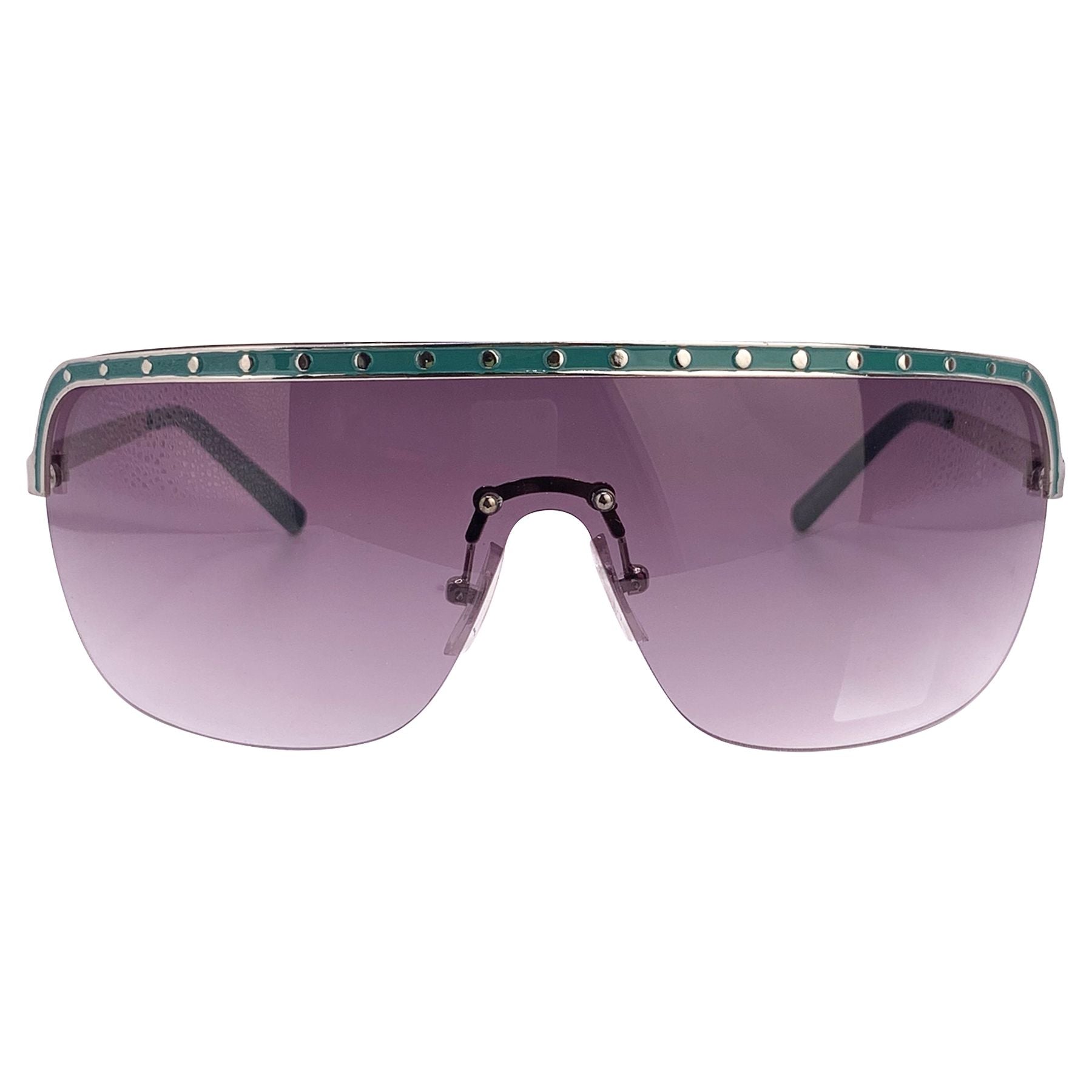 OUT OF CONTROL Studded Shield SunglassesTeal-Giant Vintage Eyewear