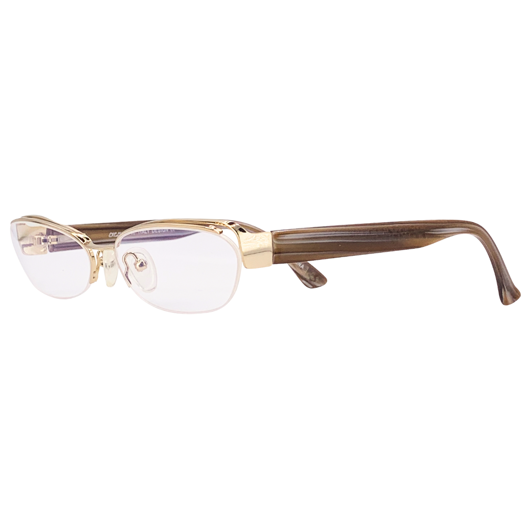 Giant Vintage Poker Face Bayonetta Half Rim Clear Glasses in Gold