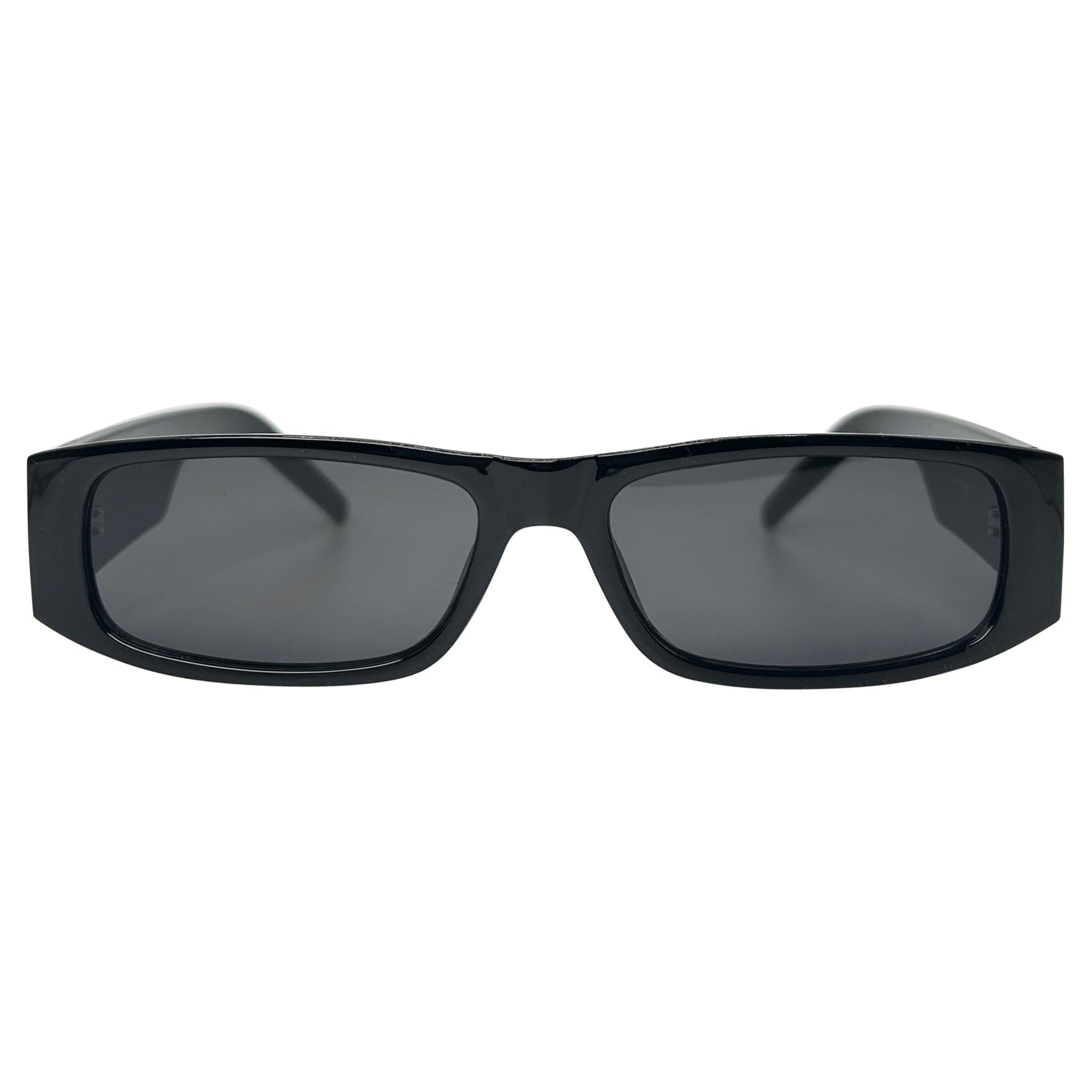 rectangular 90s sunglasses with super dark lens