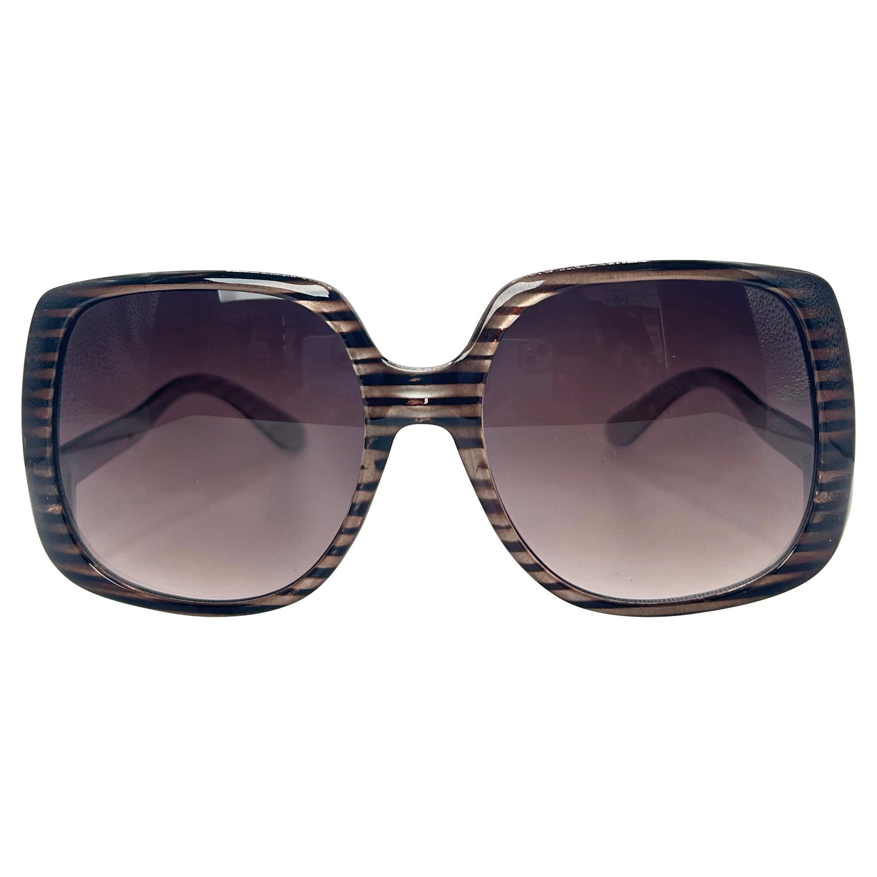 boho chic big sunglasses with a square shape and striped pattern frame