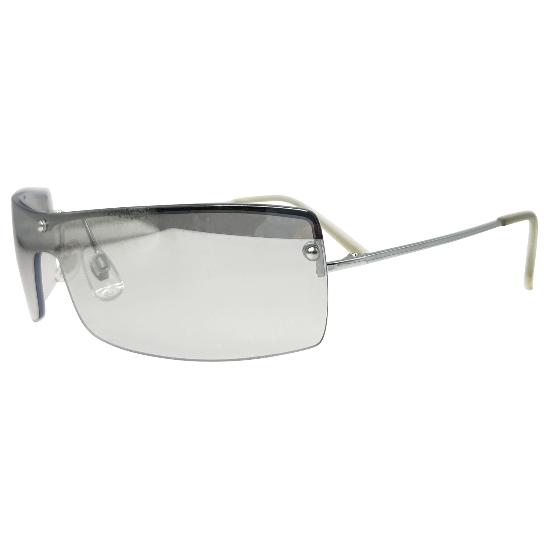 y2k shield sunglasses with a flash lens and metal frame 