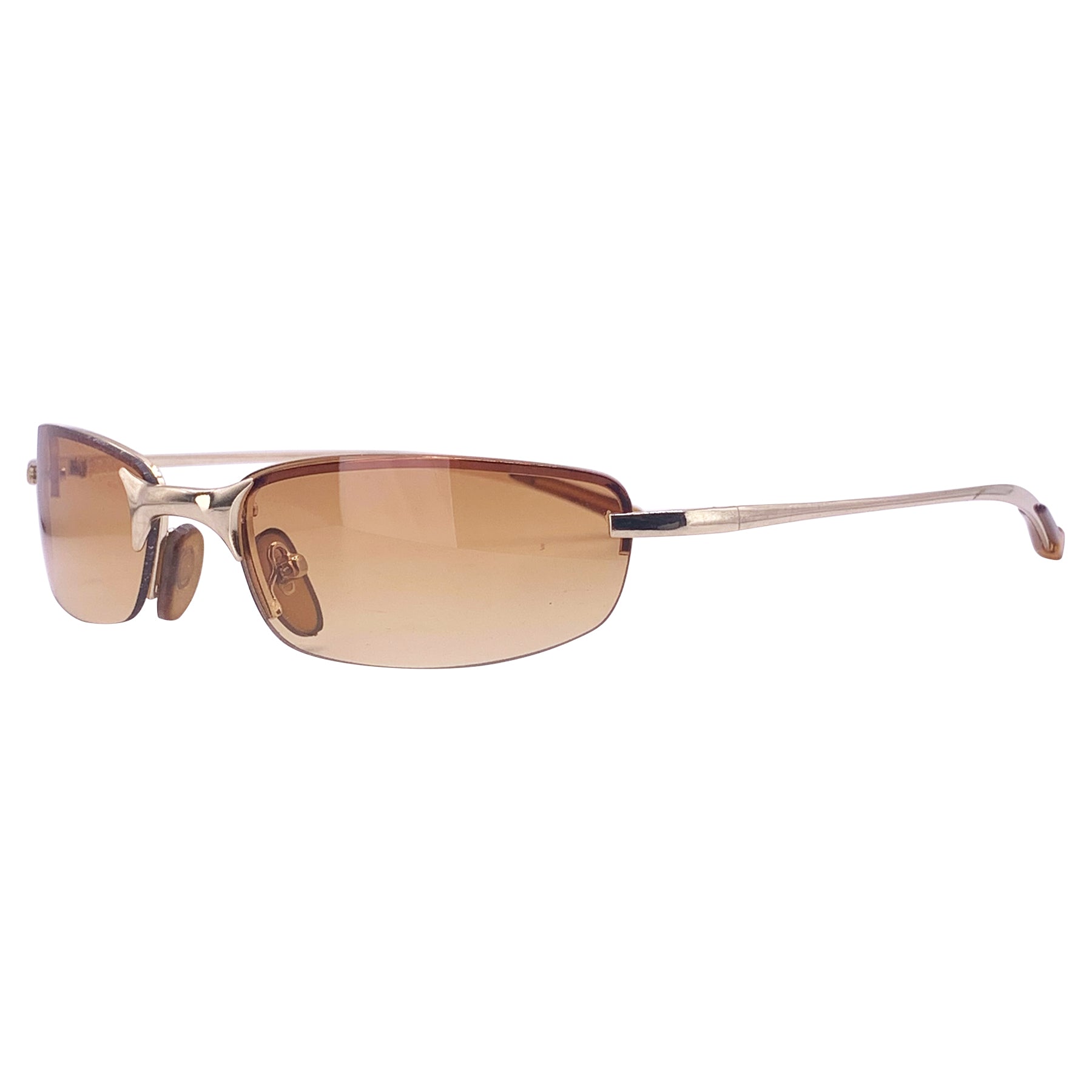 Rimless small 90's sunglasses with amber frame and gold metal