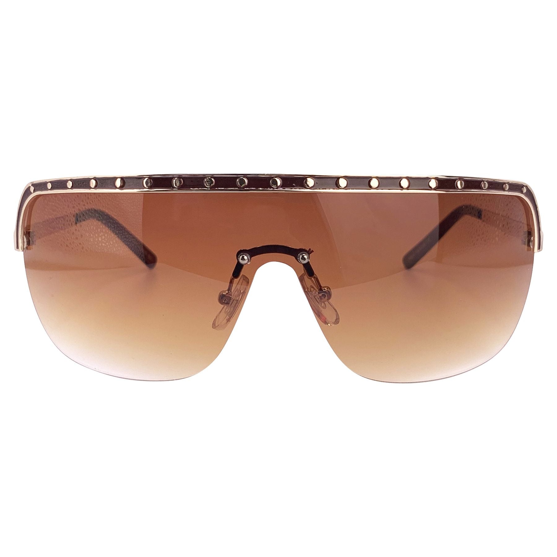 OUT OF CONTROL Studded Shield SunglassesBrown-Giant Vintage Eyewear