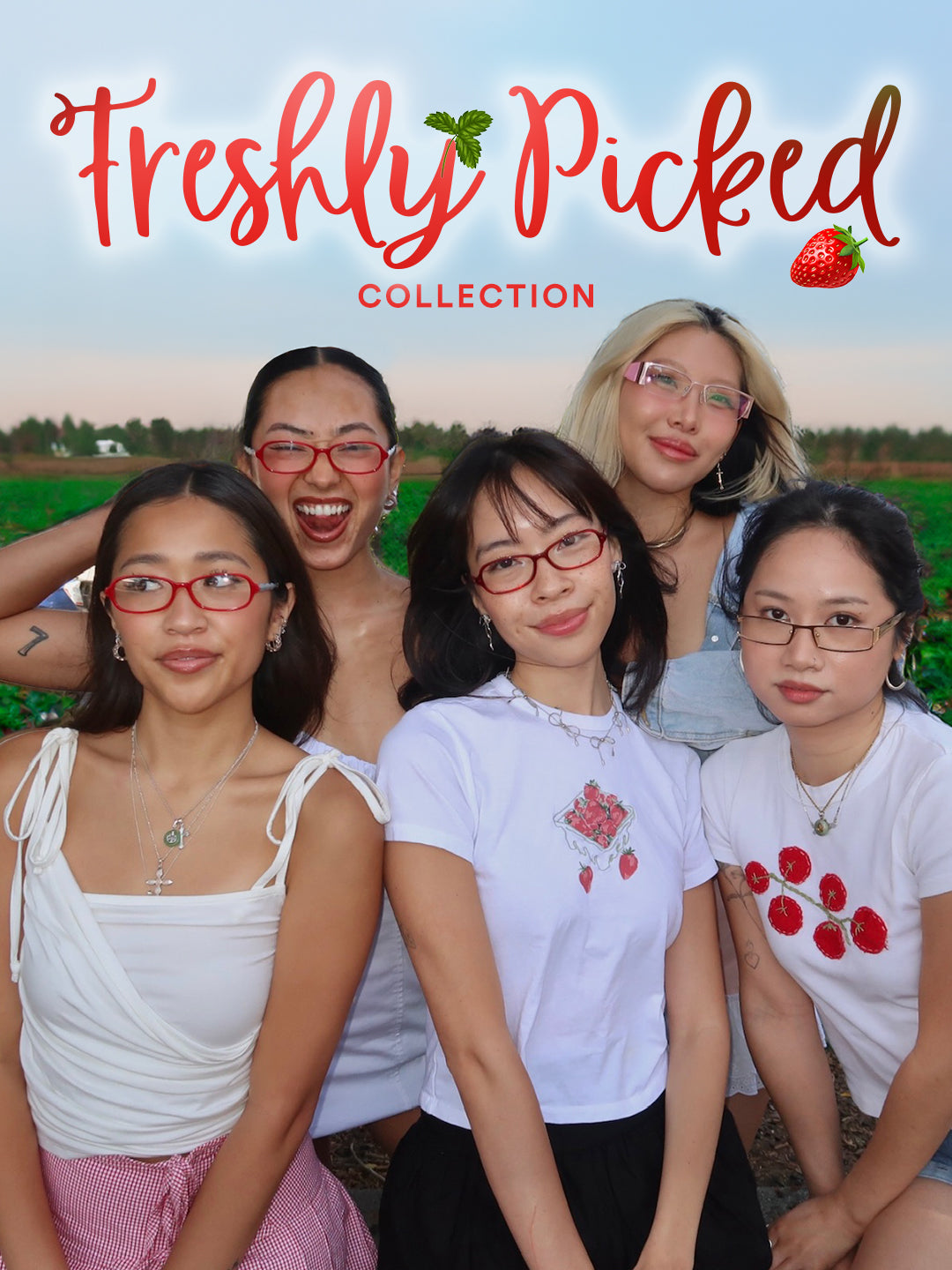 A group of five friends wearing new Giant Vintage 90s glasses collection called freshly picked Collection.