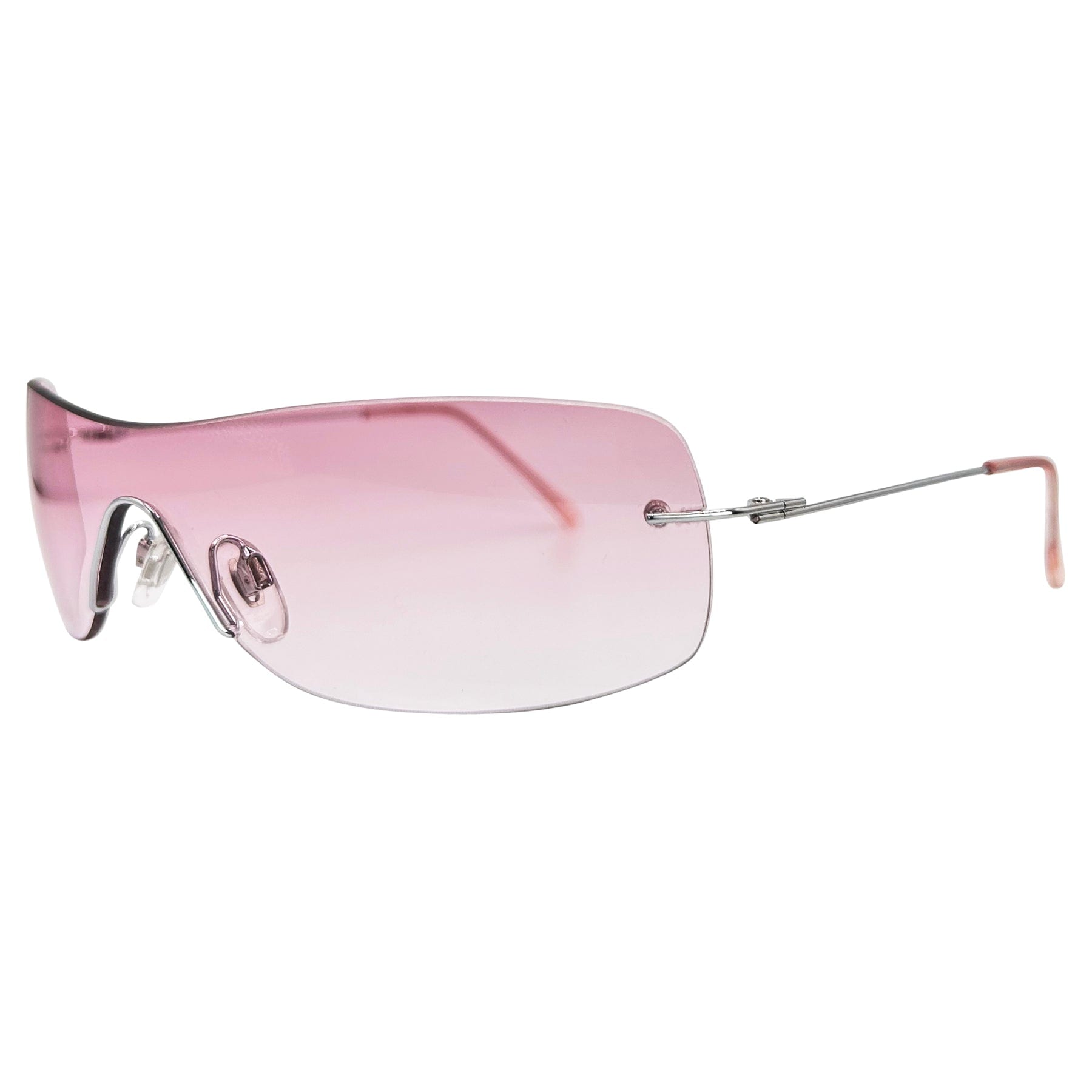 y2k vintage look with a rimless shield and colorful lens