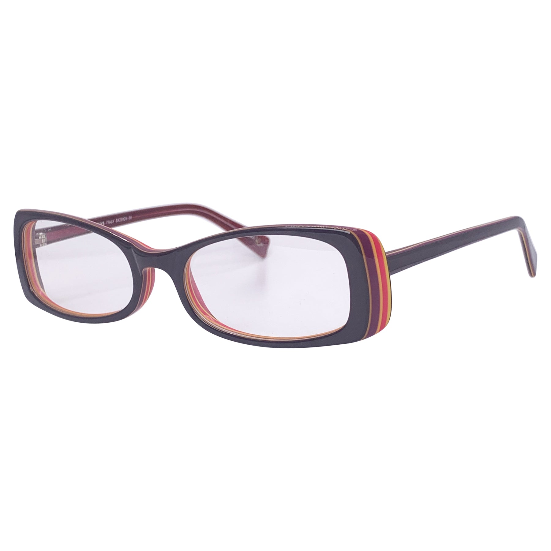 clear vintage glasses with a rounded square colorful frame and clear lens