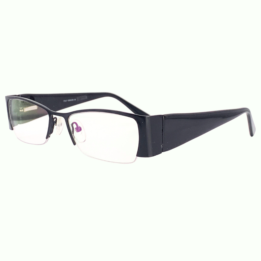 MEOW Bayonetta-Style Clear Semi Rimless GlassesBlack-Giant Vintage Eyewear