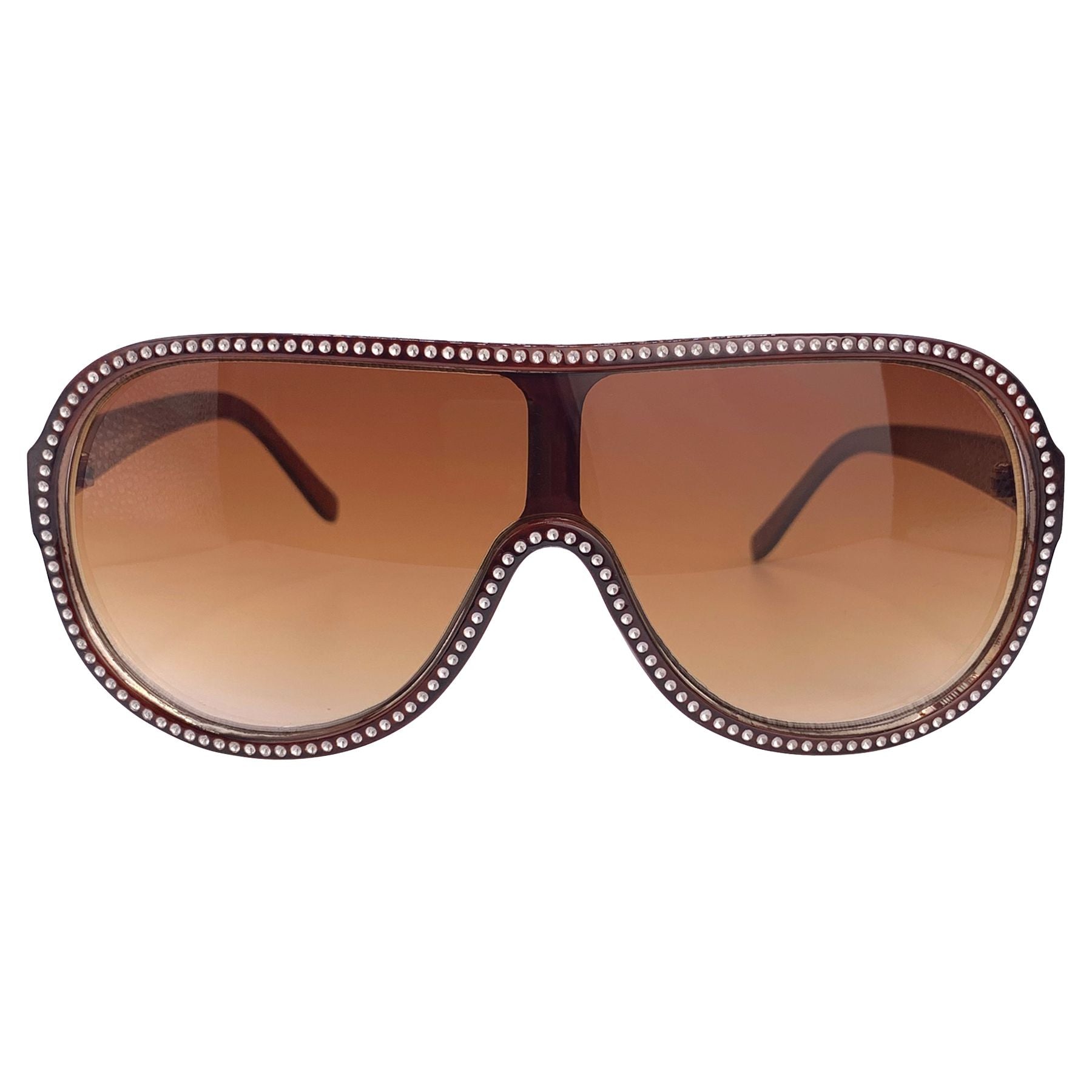 BLEACH BLONDE Studded Shield SunglassesAmber-Giant Vintage Eyewear