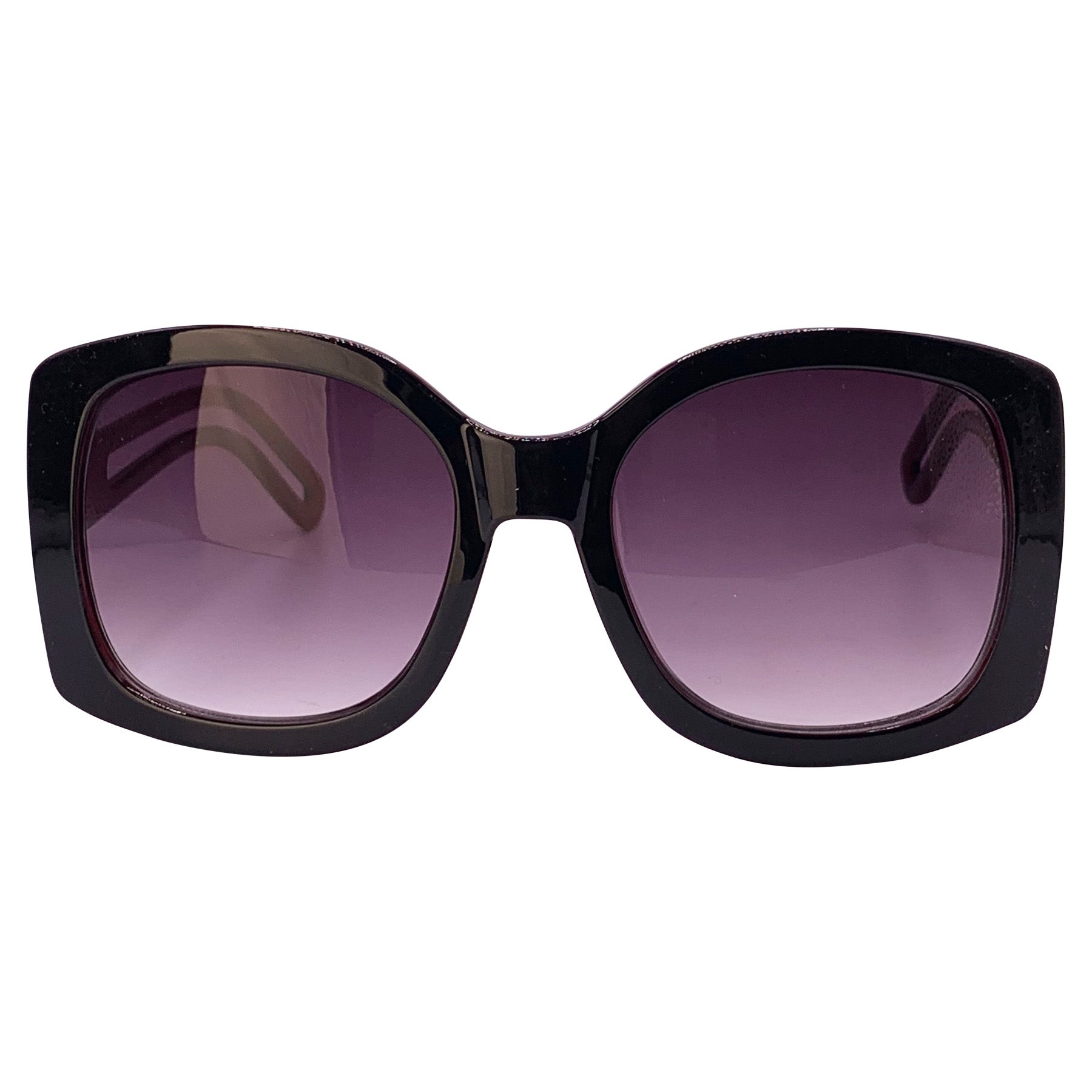 Oversized square boho sunglasses with a black outer frame, smoke lenses, and a burgundy inner frame, offering a stylish and trendy look for sunny days. Perfect for a chic, laid-back fashion statement.