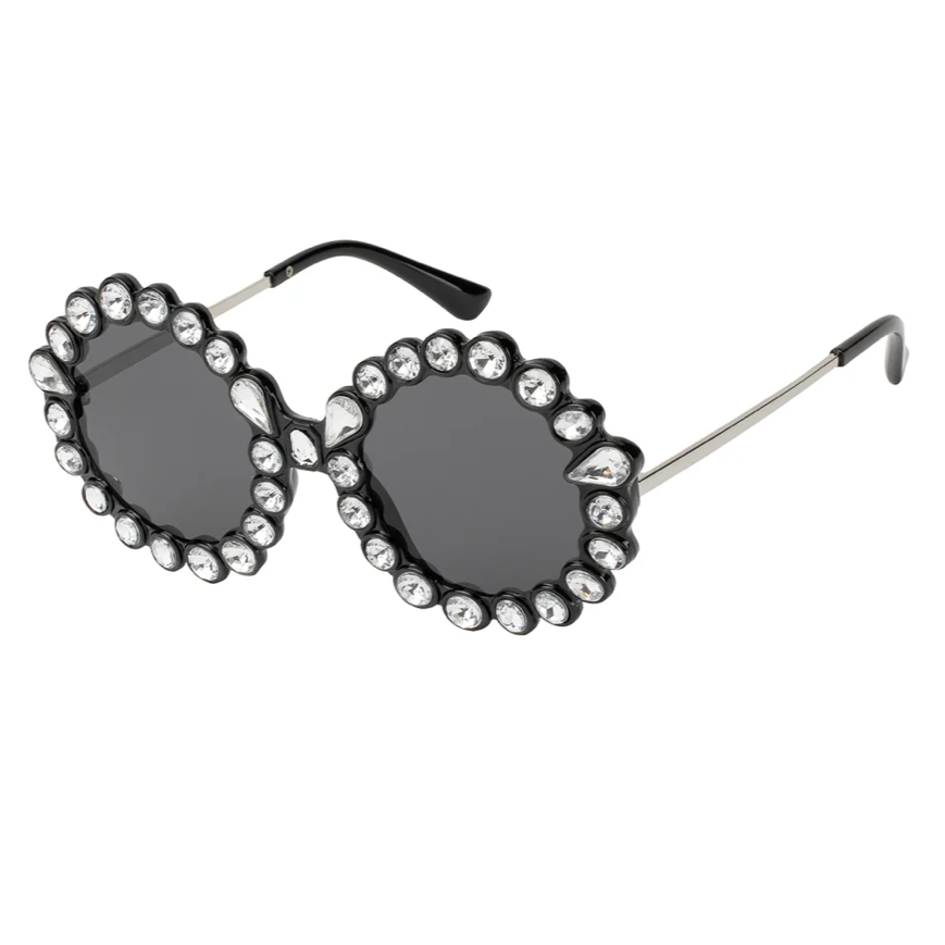 RICHNESS Bedazzled Round SunglassesBlack-Giant Vintage Eyewear