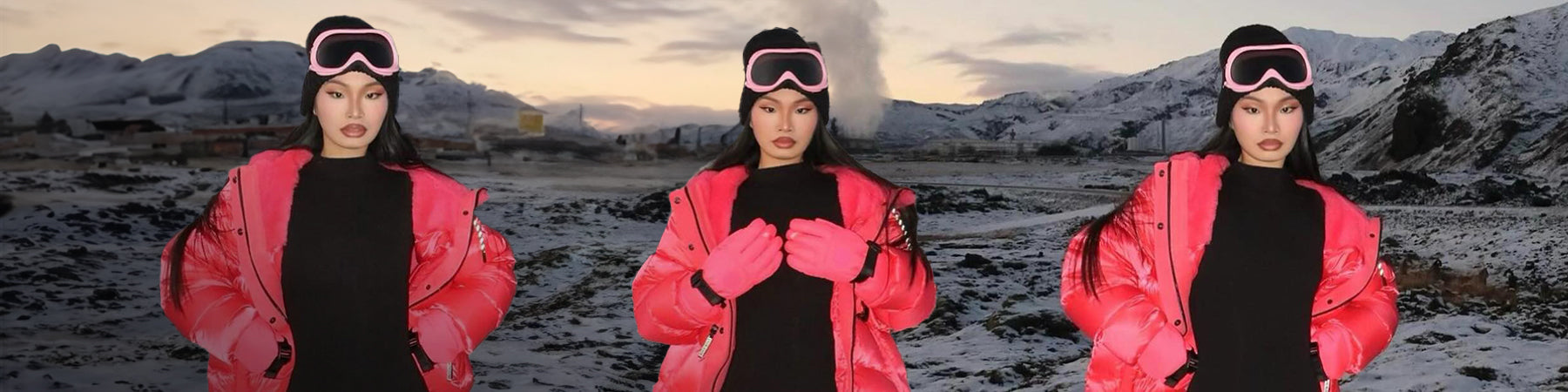 Woman in the snow wearing pink Giant Vintage Ski Goggles called SNOWCAP